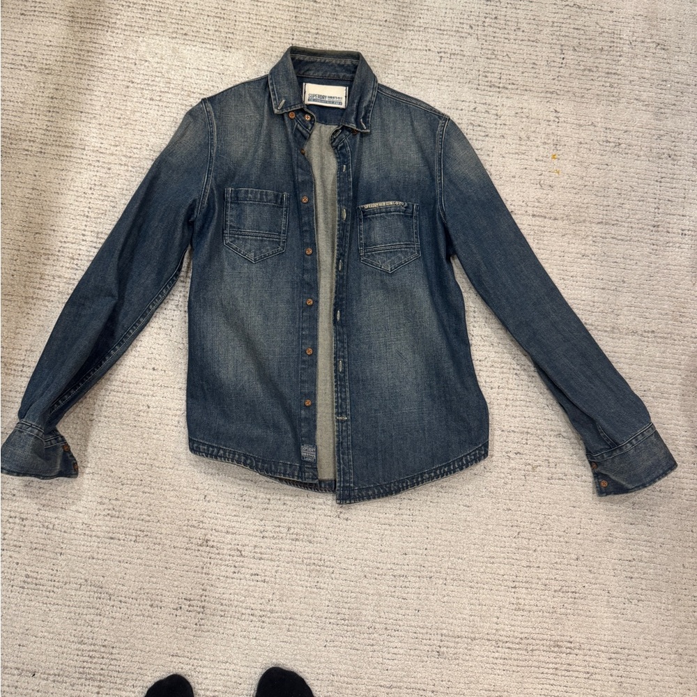 Super Dry Denim Button Up Over Shirt Sz Medium